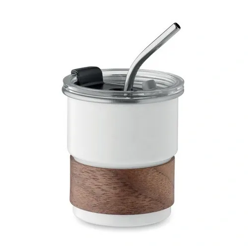 Vaso de acero inoxidable reciclado con tapa antifugas ref MO2423 - Blanco