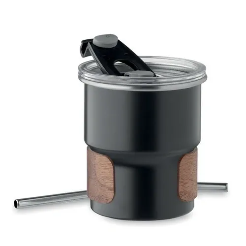 Vaso de acero inoxidable reciclado con tapa antifugas ref MO2423 - Negro Side