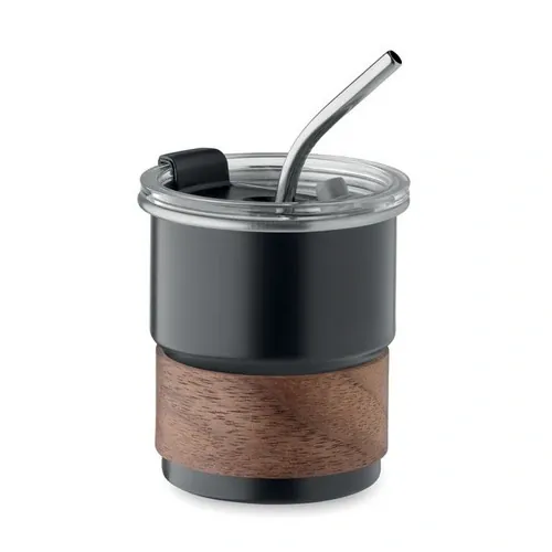 Vaso de acero inoxidable reciclado con tapa antifugas ref MO2423 - Negro