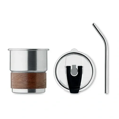 Vaso de acero inoxidable reciclado con tapa antifugas ref MO2423 - Plata Mate Back