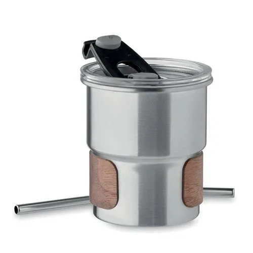 Vaso de acero inoxidable reciclado con tapa antifugas ref MO2423 - Plata Mate Side