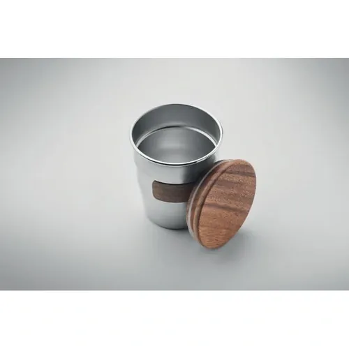 Vaso de acero inoxidable reciclado con tapa de nogal ref MO2322 - 4 Plata Mate