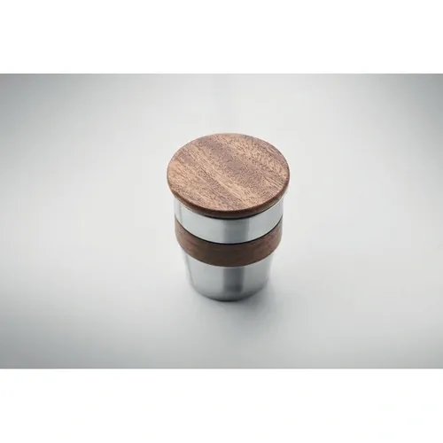 Vaso de acero inoxidable reciclado con tapa de nogal ref MO2322 - Item Detail Picture Plata Mate