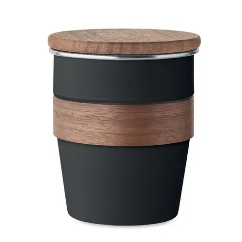 Vaso de acero inoxidable reciclado con tapa de nogal ref MO2322 - Negro