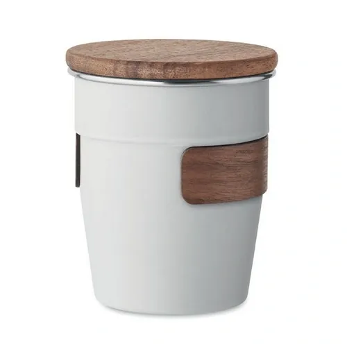 Vaso de acero inoxidable reciclado con tapa de nogal ref MO2322 - Open Blanco