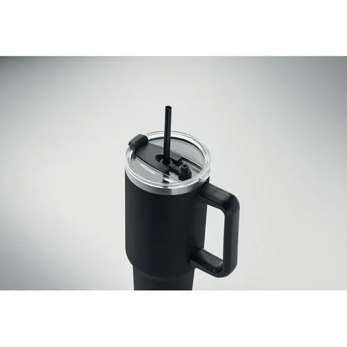 Vaso de acero inoxidable reciclado con tapa y pajita ref MO2327 - 1 Negro