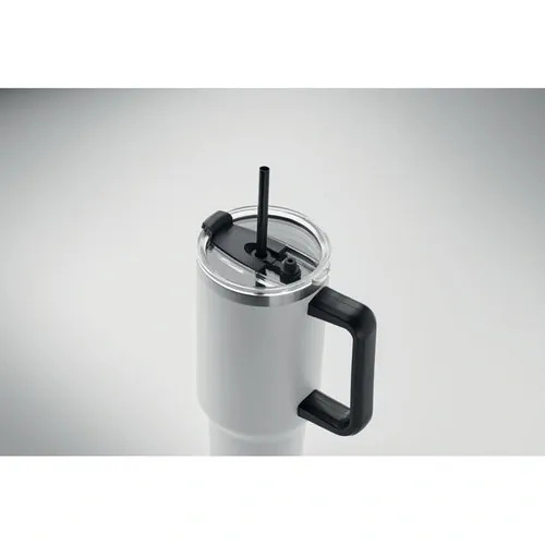 Vaso de acero inoxidable reciclado con tapa y pajita ref MO2327 - 2 Blanco