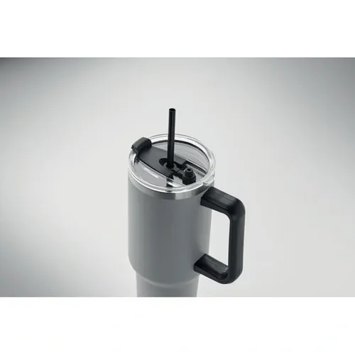 Vaso de acero inoxidable reciclado con tapa y pajita ref MO2327 - 2 Gris