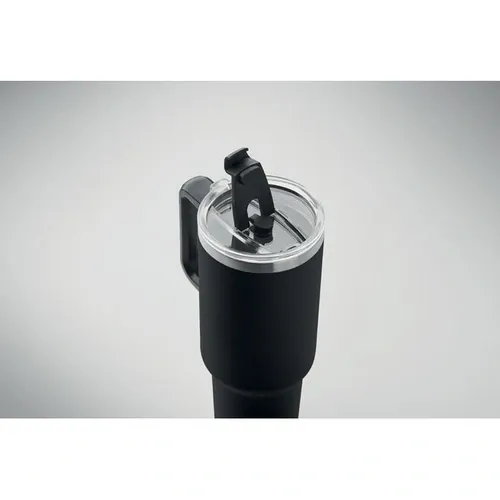 Vaso de acero inoxidable reciclado con tapa y pajita ref MO2327 - 3 Negro