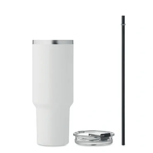 Vaso de acero inoxidable reciclado con tapa y pajita ref MO2327 - 4 Blanco