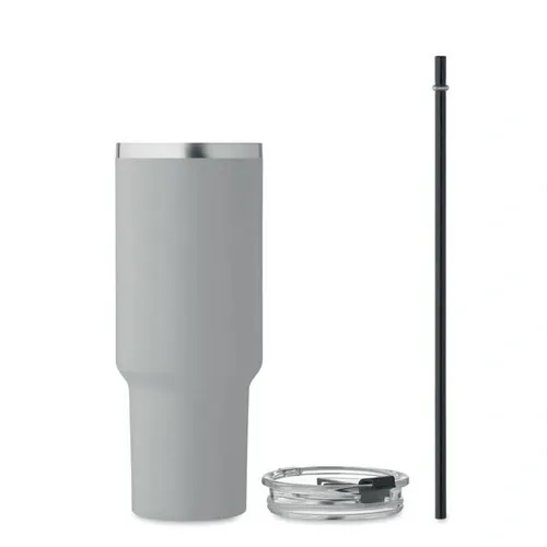 Vaso de acero inoxidable reciclado con tapa y pajita ref MO2327 - 4 Gris