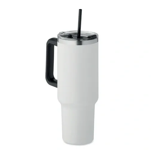Vaso de acero inoxidable reciclado con tapa y pajita ref MO2327 - Blanco