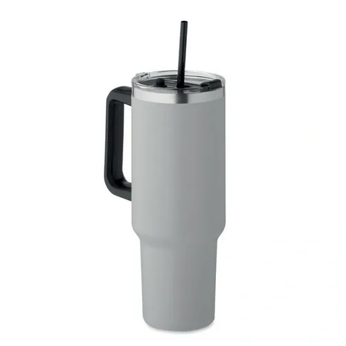 Vaso de acero inoxidable reciclado con tapa y pajita ref MO2327 - Front Gris