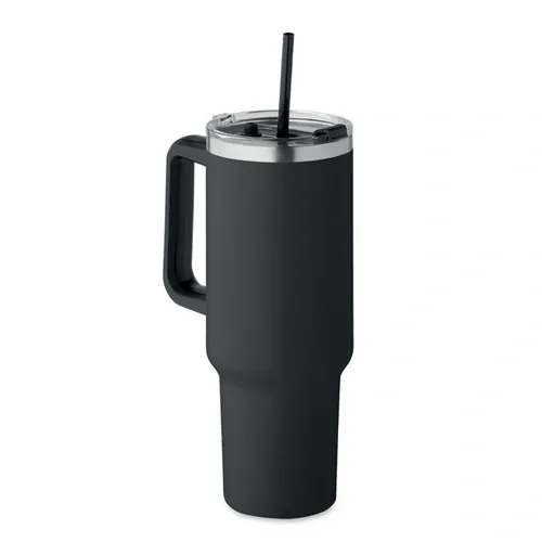 Vaso de acero inoxidable reciclado con tapa y pajita ref MO2327 - Front Negro