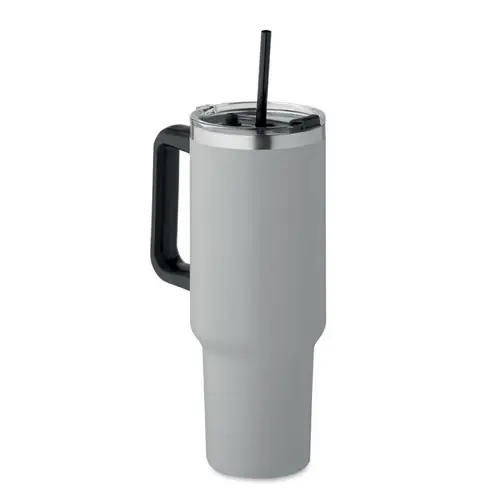 Vaso de acero inoxidable reciclado con tapa y pajita ref MO2327 - Gris