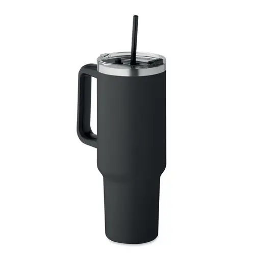 Vaso de acero inoxidable reciclado con tapa y pajita ref MO2327 - Negro