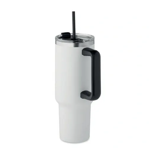 Vaso de acero inoxidable reciclado con tapa y pajita ref MO2327 - Open Blanco