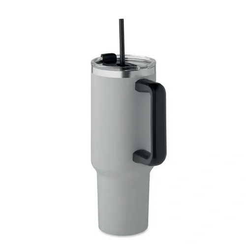 Vaso de acero inoxidable reciclado con tapa y pajita ref MO2327 - Open Gris