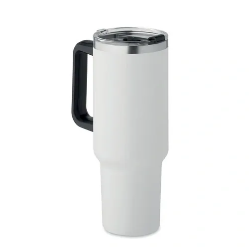 Vaso de acero inoxidable reciclado con tapa y pajita ref MO2327 - Side Blanco