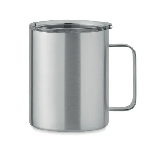 Vaso de acero inoxidable reciclado con tapa anti fugas ref MO6934 - Front Plata Mate