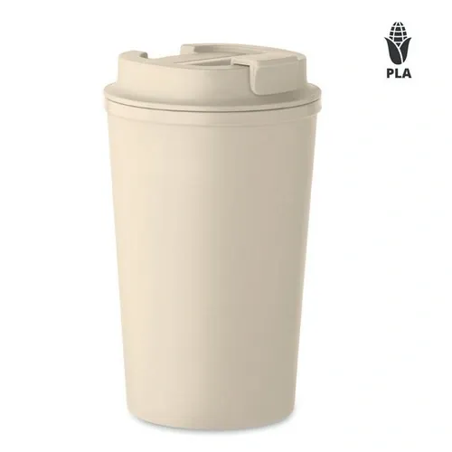 Vaso de doble pared de maíz PLA con tapa reciclada ref MO2310 - Beig