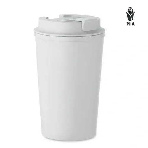 Vaso de doble pared de maíz PLA con tapa reciclada ref MO2310 - Blanco