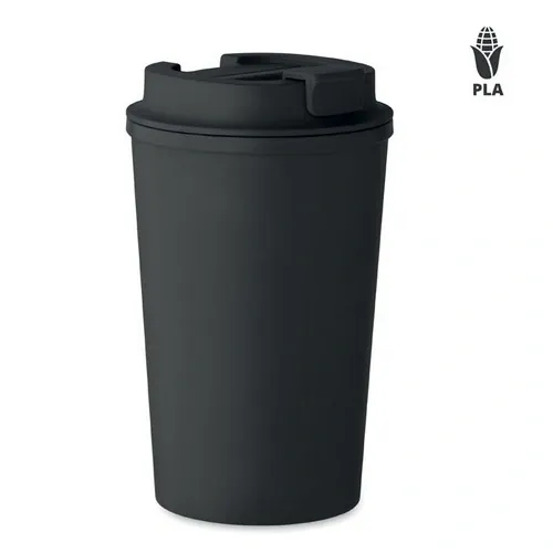 Vaso de doble pared de maíz PLA con tapa reciclada ref MO2310 - Front Negro