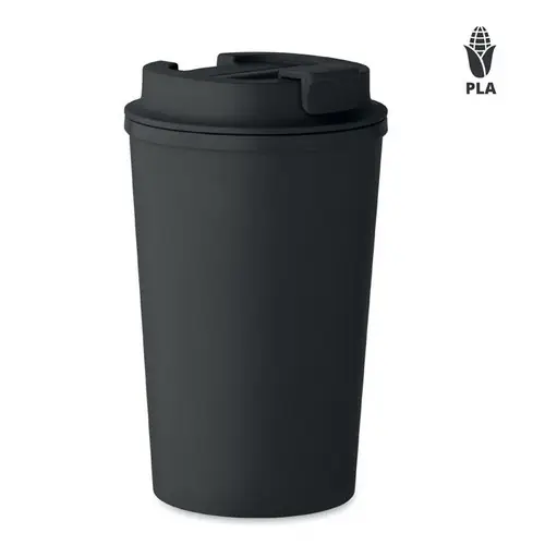 Vaso de doble pared de maíz PLA con tapa reciclada ref MO2310 - Negro