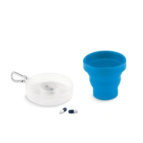 Taza plegable de silicona con contenedor y mosquetón ref MO9196 - Azul
