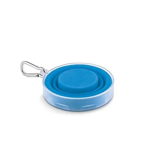 Taza plegable de silicona con contenedor y mosquetón ref MO9196 - Top Azul