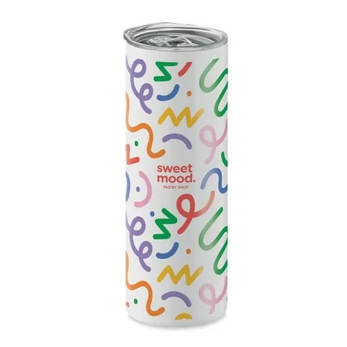 Vaso de acero inoxidable doble pared con tapa bebedor ref MO6644 - Printed Blanco