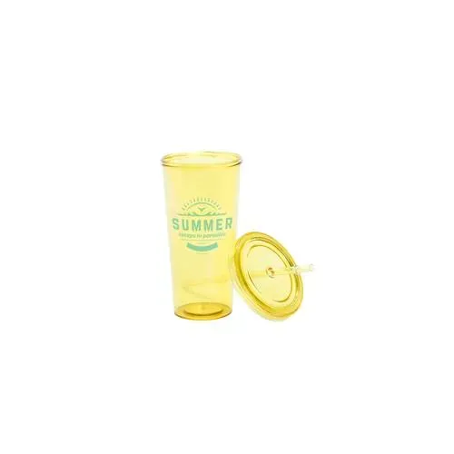 Vaso PS transparente de 750ml con tapa y pajita ref 4874 - 00