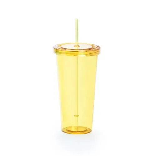 Vaso PS transparente de 750ml con tapa y pajita ref 4874 - Amarillo