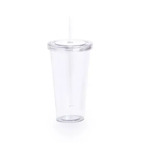 Vaso PS transparente de 750ml con tapa y pajita ref 4874 - Transparente