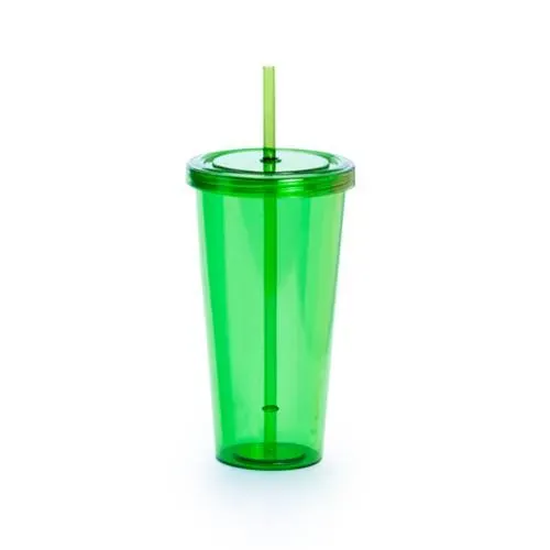 Vaso PS transparente de 750ml con tapa y pajita ref 4874 - Verde
