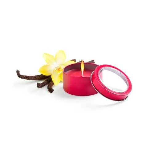 Vela aromática vainilla en tarro metálico con ventana ref 4819
