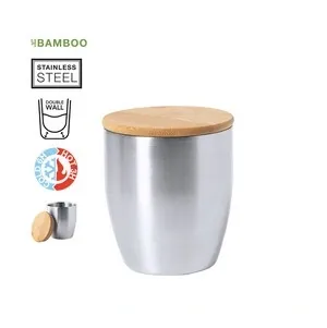 Vaso térmico de acero inox con tapa de bambú
