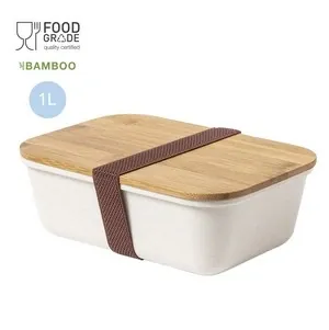 Fiambrera 1l con tapa de bambú y cinta elástica