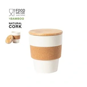 Vaso nature 350 ml con tapa de bambú y corcho