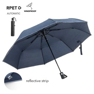 Paraguas plegable automático rpet con banda reflectante