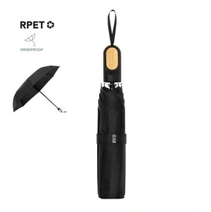 Paraguas plegable antiviento con mango de bambú