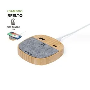 Cargador inalámbrico de bambú 15w multicarga