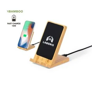 Cargador inalámbrico de bambú con soporte y luz led