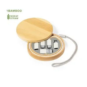Set de cables cargadores ecológicos con estuche de bambú