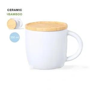 Taza de cerámica con tapadera de bambú 350 ml