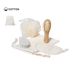 Set de baño completo con 4 accesorios y bolsa de algodón