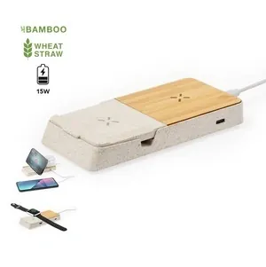 Cargador inalámbrico 15w con soporte de caña de trigo