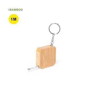 Flexómetro llavero de bambú con cuchilla metálica