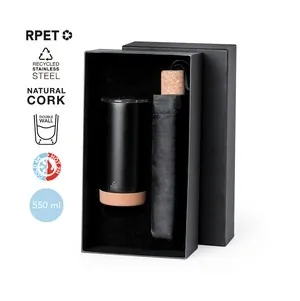 Set premium vaso térmico y paraguas plegable sostenible