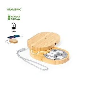 Cargador inalámbrico 15w en estuche de bambú